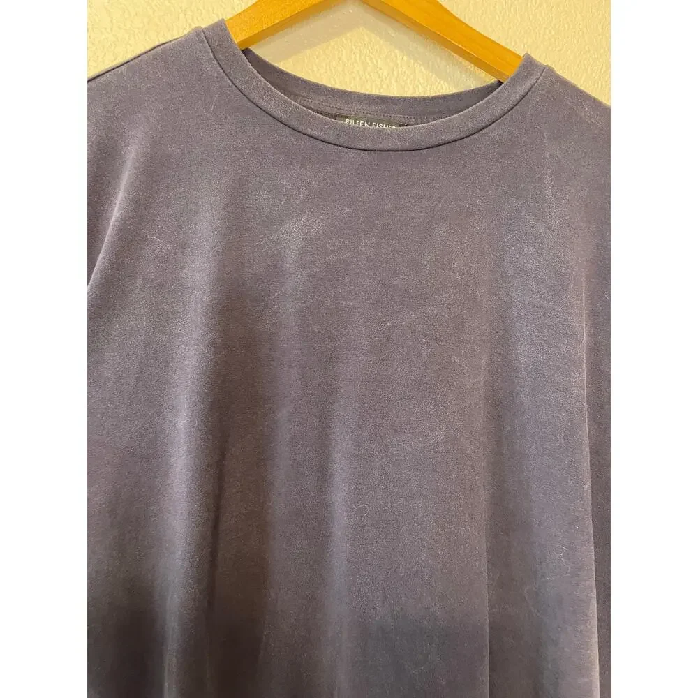 Eileen Fisher Boho Minimalist Navy Blue Dolman Short Sleeve Square Cut Tee Small